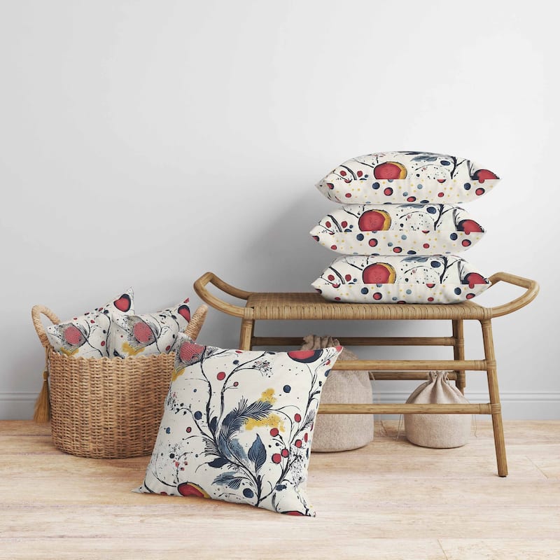 Spotted Garden Faux Suede Reversible Throw Pillow Beige and Red