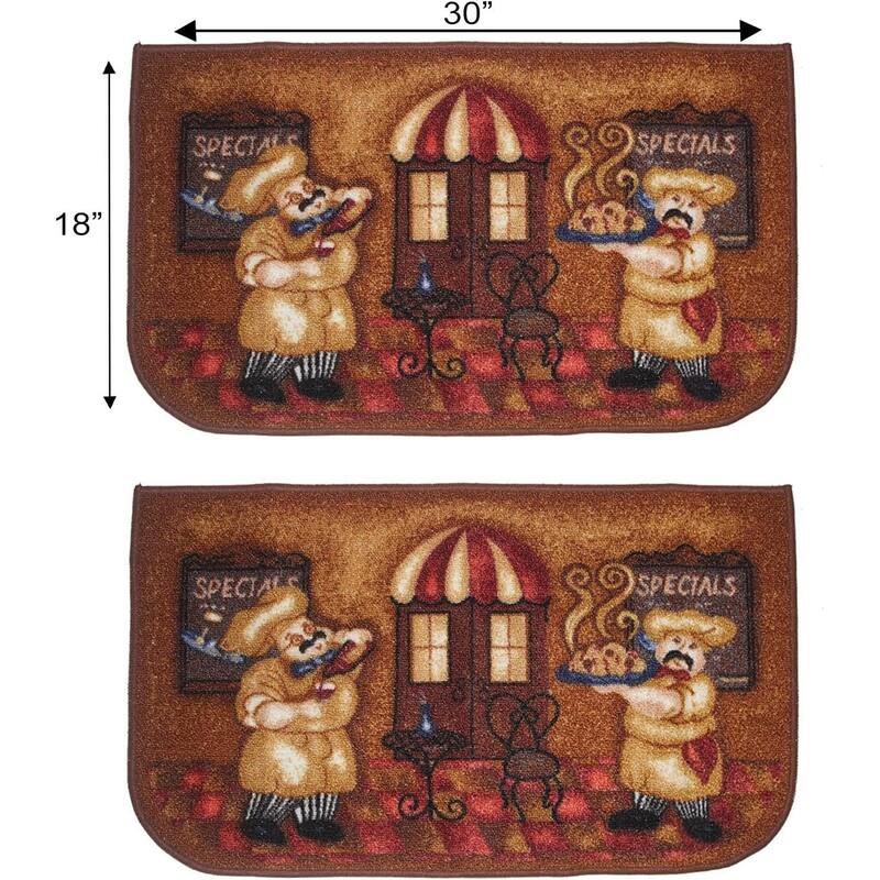 Kashi Home Kitchen Rug, Printed Durable Non Slip Floor Mat, Farmhouse Design 3 Piece Set - 3pc Set (2 18x30 D Shape & 1 20x40)
