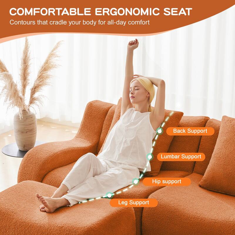 Anmytek Plush L-Shaped 2-Seater Teddy Fabric Sofa - No Assembly Required