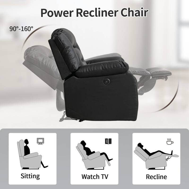 Faux Leather Power Loveseat Recliner, Electric Reclining Sofa with Overstuffed Armrests, 2-Seater Couch for Living Room