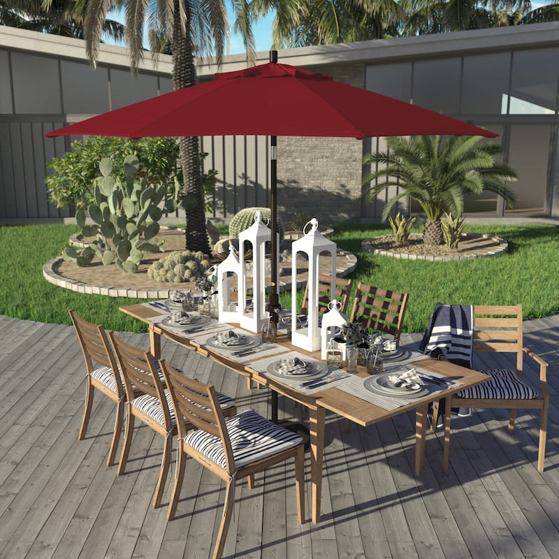 California Umbrella 9' Rd Golden State Series Patio Umbrella Bronze Aluminum Frame Crank Lift Collar Tilt Pacifica Pacific Blue - Red