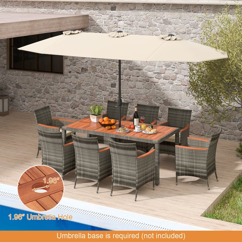 Costway 9 PCS Outdoor Wicker Dining Set with Acacia Wood Table and 8 - See Details