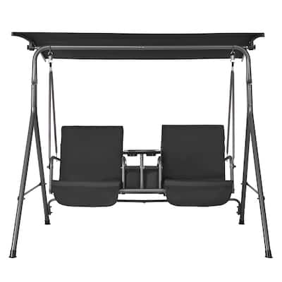 Outdoor 2-Seat Patio Swing Chair with Canopy and Tray for Backyard - 68.5" × 43.1"× 61"