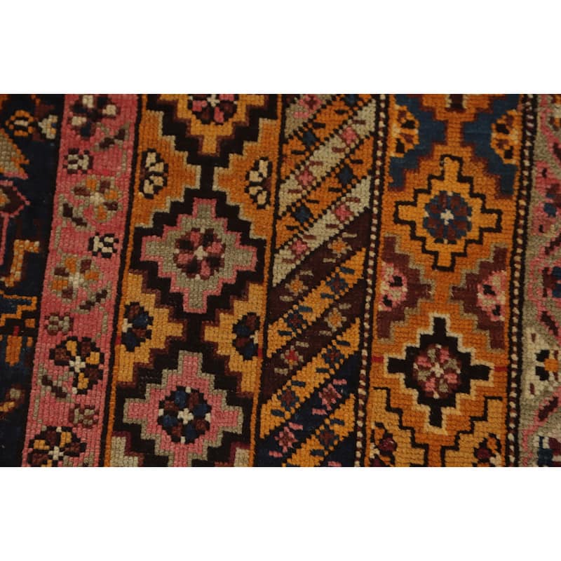 Hand Knotted Oriental 100% Wool Carpet Traditional Geometric Navy Blue & Blues Kazak Area Rug - 15' 1'' X 7' 2''