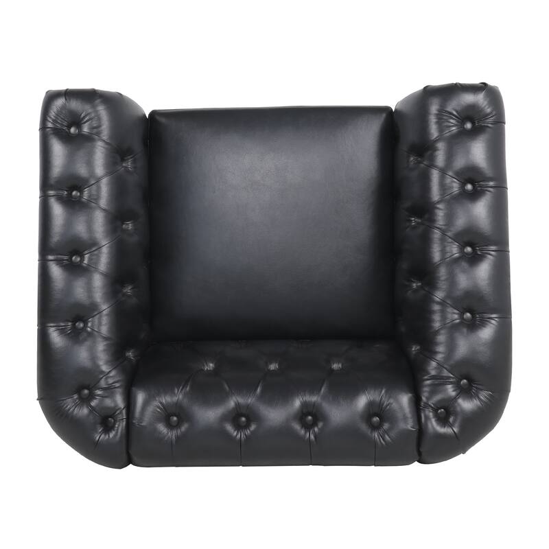 Single Person PU Sofa with Standard Sofa Backrest, Rolled Arm Armrests, Silver Studs, and Solid Wood Legs