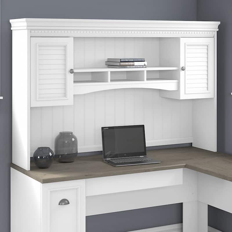 Fairview 60W Hutch for L Shaped Desk by Bush Furniture - Shiplap Gray/Pure White
