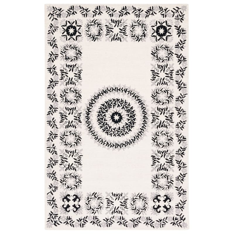 SAFAVIEH Handmade Empire Meenke Floral Wool Rug - 6' Square - Ivory/Black