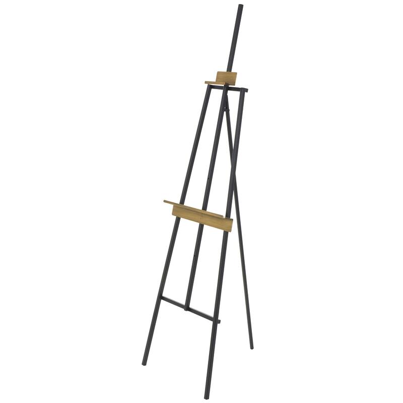 Metal Painter's Inspired 4 Tier Easel with Gold Accents - Black - Roche River Decor - Black - 14"W, 56"H