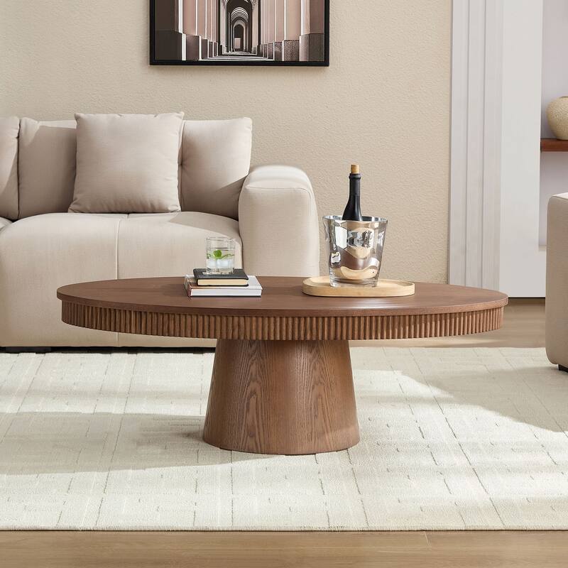 GDF Studio - Lupine Modern Oval Wood Drum Coffee Table
