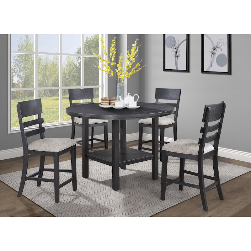2pc Black/Gray Counter Height Chair Upholstered Seat Ladder Back Wooden Dining Room Furniture