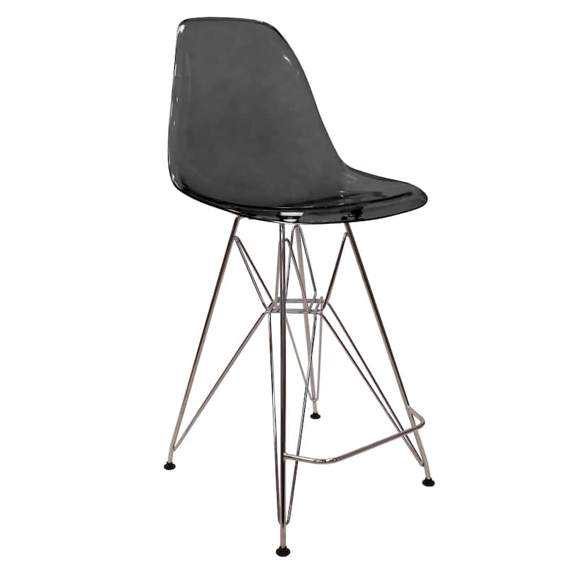 LeisureMod Modern Cresco Acrylic Barstool with Chrome Base and Footrest for Home Bar Restaurant - Transparent Black