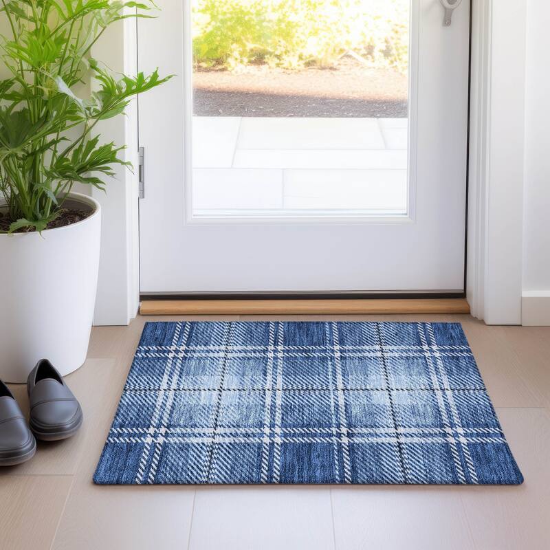 Premium Washable Super Soft Plaid Mayfield Rug - Navy - 1'8" x 2'6"