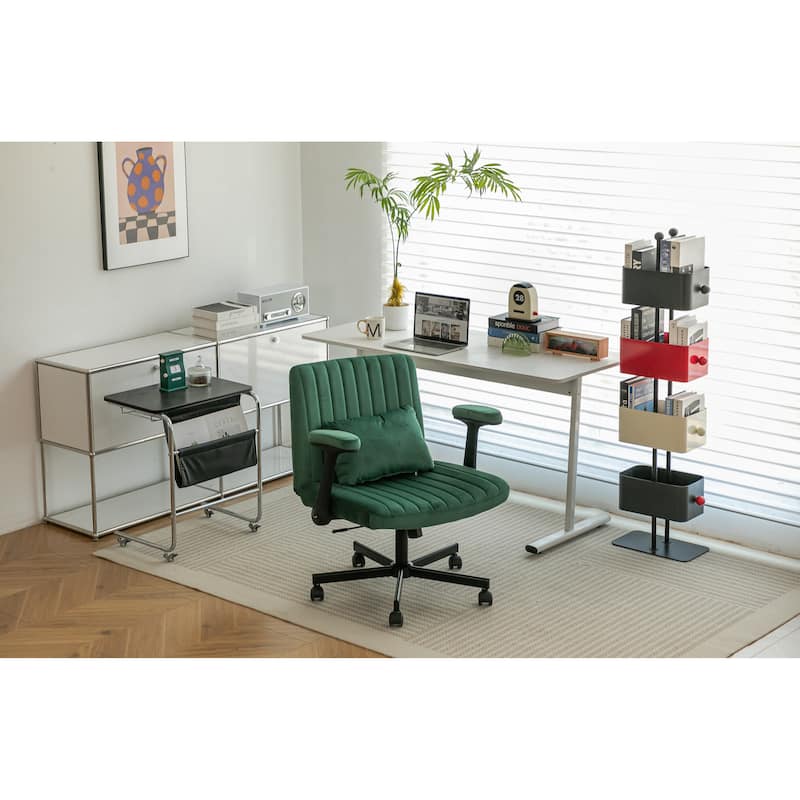 Velvet Criss Cross Armrest Office Chair with Wheels - Modern for Home Office, Meditation & Creative Work