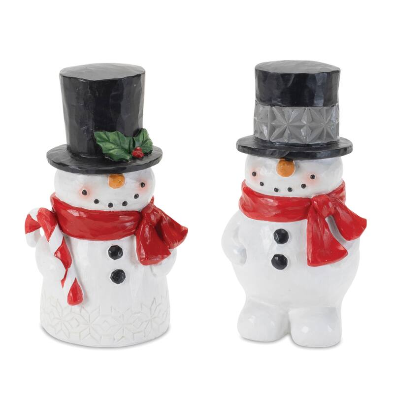 Set of 2 Charming Christmas Snowman with Candy Cane and Scarf Accents for Seasonal Home Decoration - 3.25”L x 3”W x 5.75”H
