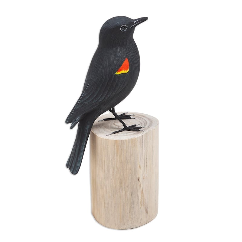 Novica Handmade The Red-Winged Blackbird Wood Statuette