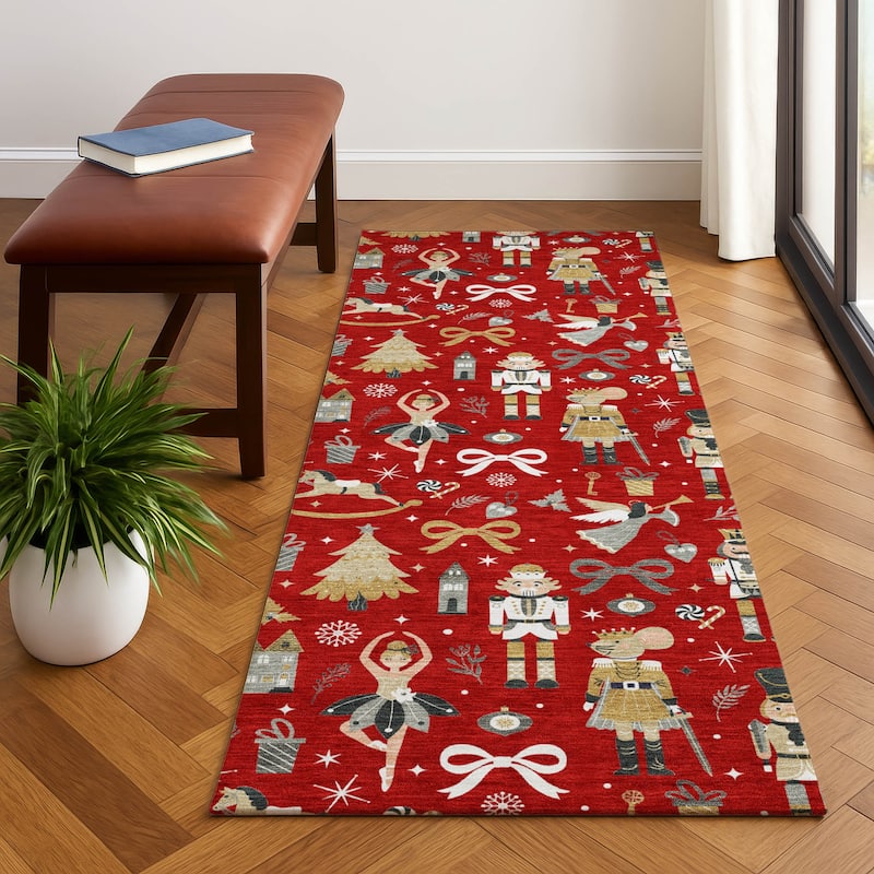 Premium Washable Super Soft Winter Story Mayfield Rug - Red - 2'3" x 7'6"