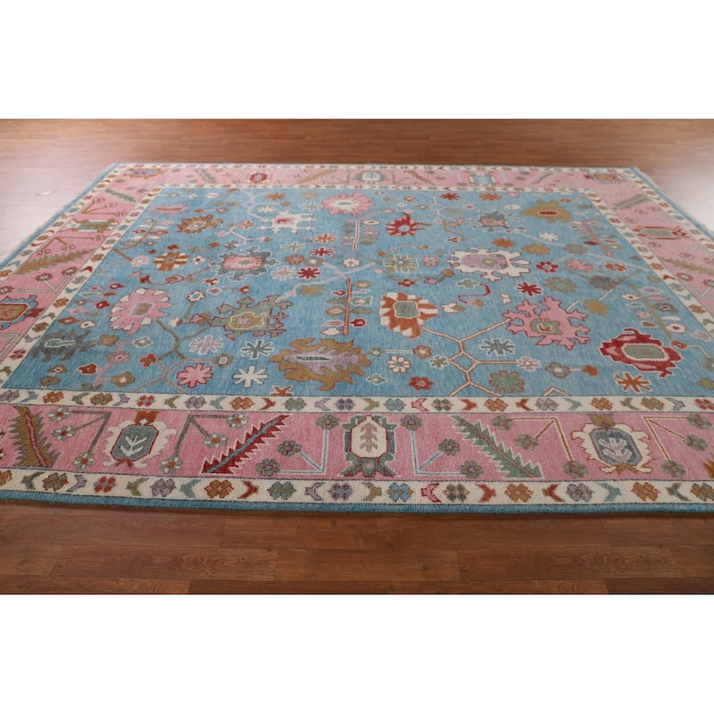 Light Blue & Pink Oushak Oriental Area Rug Handmade Wool Carpet - 8'11"x 11'10"