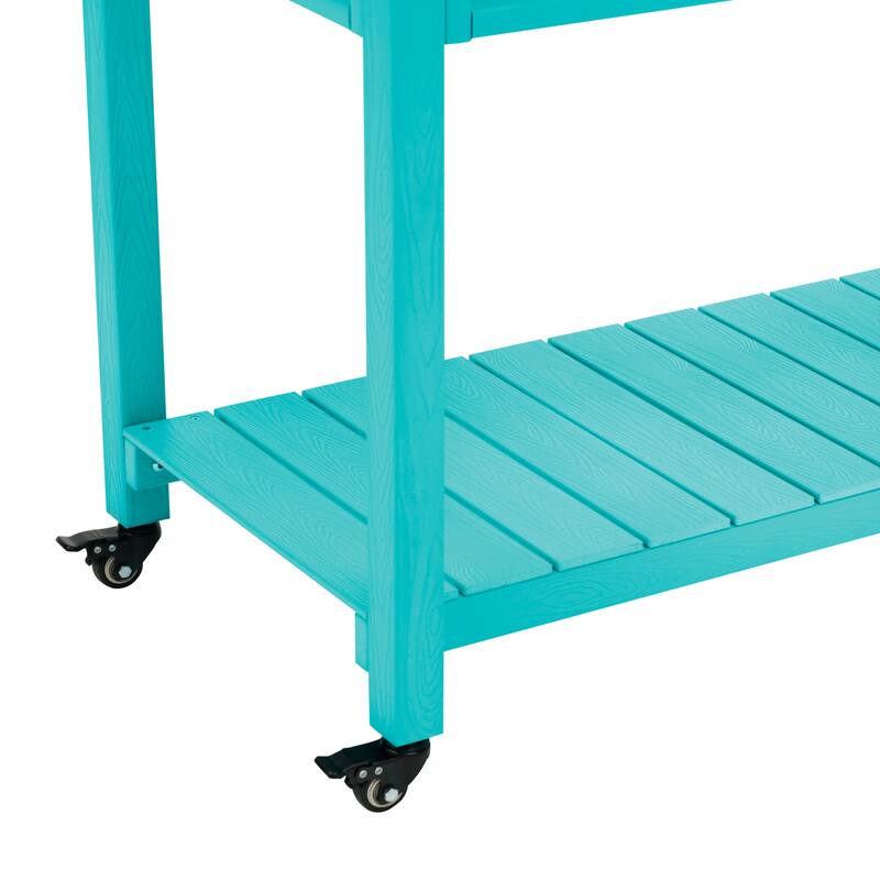 Outdoor Garden Bed Patio Plastic Raised Planter Box with Universal Wheels and Storage Shelf