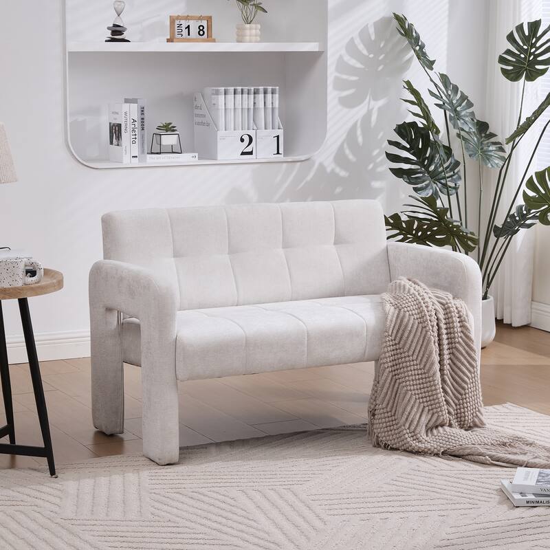 Modern 2-Seater Sofa Armchair with Chenille Fabric, for Living Rooms, Bedrooms, Lounges and Reading, Beige
