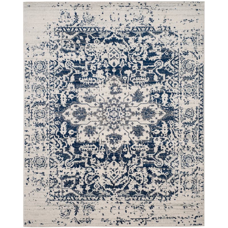 SAFAVIEH Madison Snowflake Medallion Rustic Farmhouse Distressed Rug - 6'7" x 9'2" - Cream/Navy - Rectangle