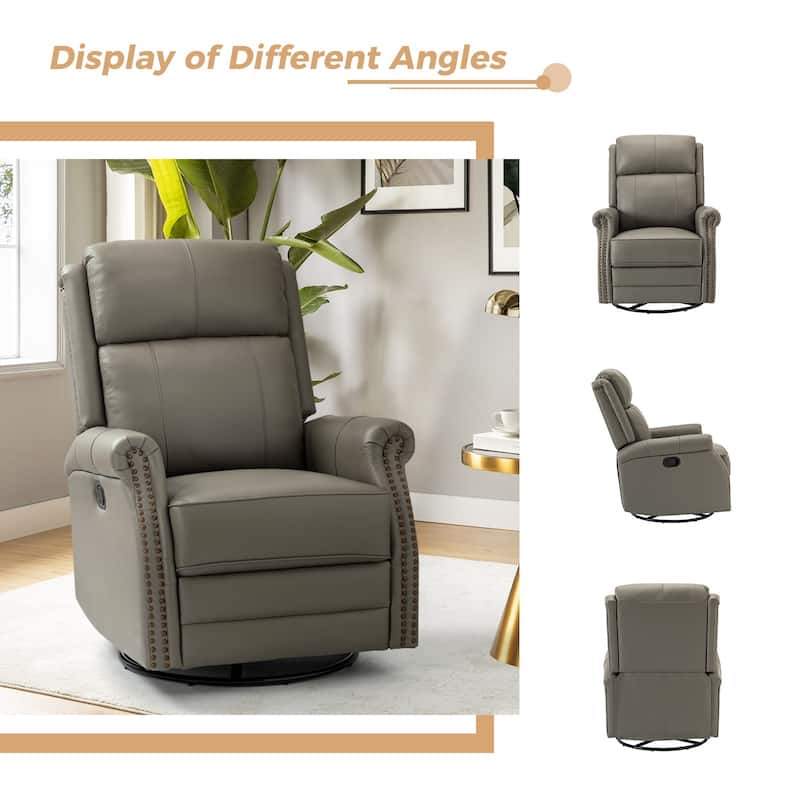 Alina Modern 20''w Genuine Leather Swivel Rocker Nursery Manual Recliner Chair with Rolled Arms by HULALA HOME