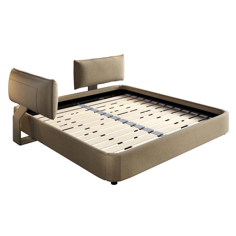 Low Profile King Size Cloud Bed Frame with Movable Headboard, Chenille Platform Bed with Metal/Solid Wood Slat Double Support