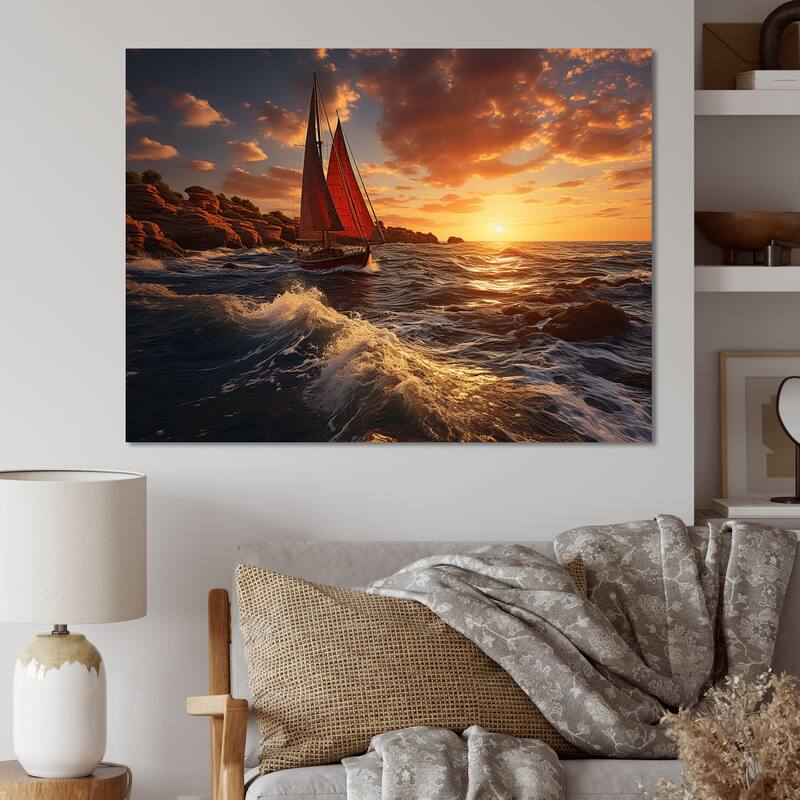 Designart "Spain Sunset Sail I" Nautical & Beach Wall Art Prints