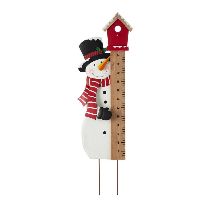 Glitzhome Christmas LED Lighted Wooden Snowman Gauge Yard Stake Wall Decor
