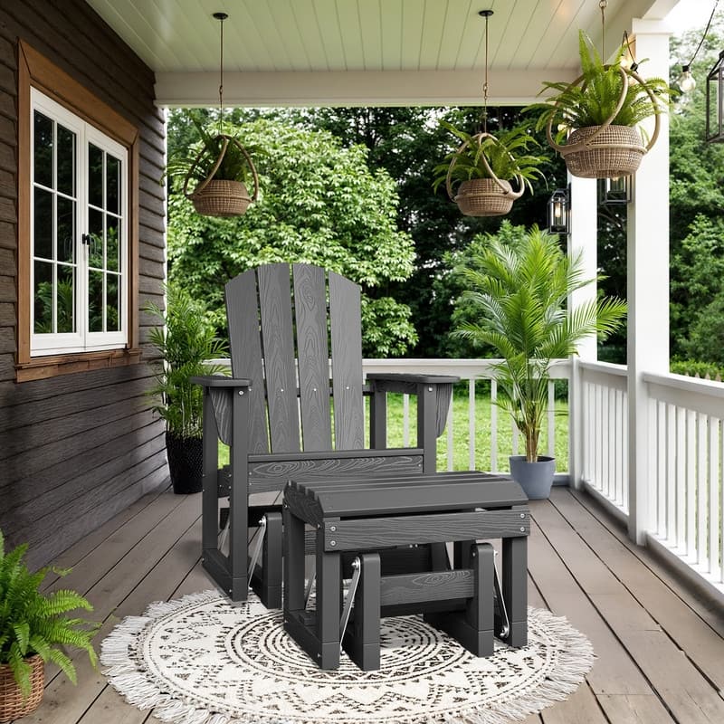 PE Outdoor Rocking Chair with Footrest and Armrests - Grey