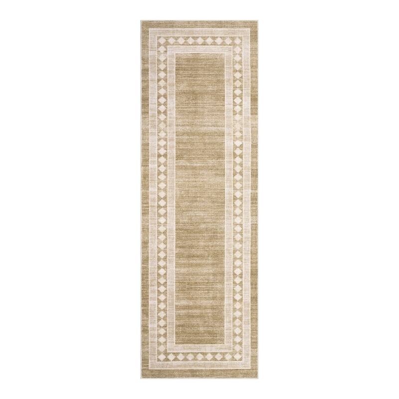 Modern Bordered Rug Non Slip Low Pile Area Rugs for Living Room, Machine Washable Area Rugs Soft Throw Rugs