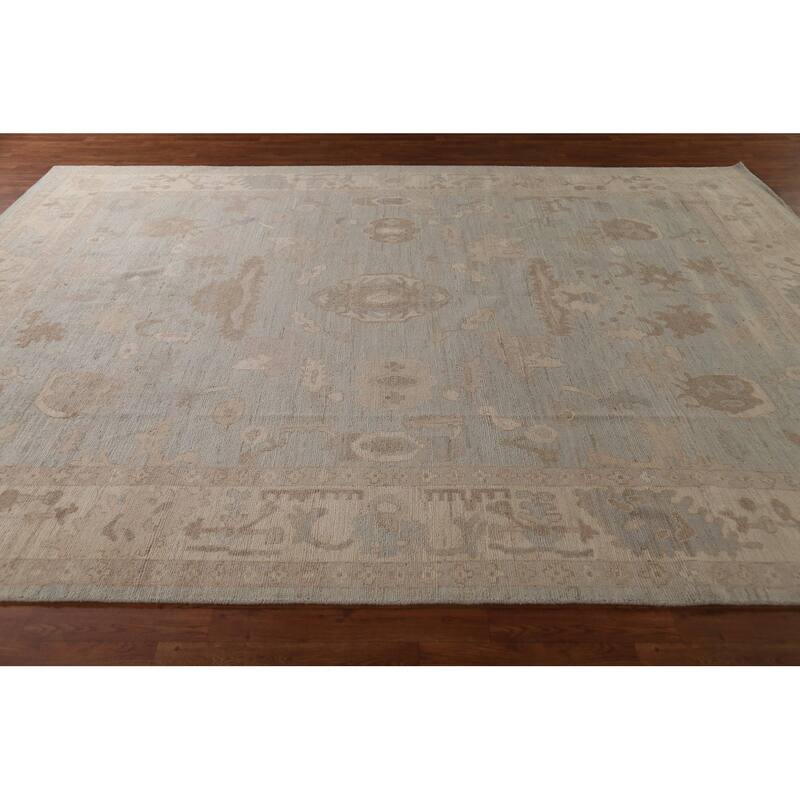 Grey Vegetable Dye Oushak Turkish Area Rug Hand-Knotted Wool Carpet - 8'10"x 11'8"