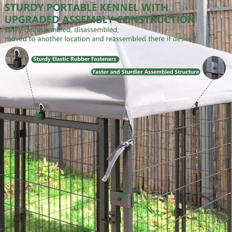 VEIKOUS Outdoor Dog Cage Kennel Fence with Rotating Feeding Door, Cover, and Stainless Bowls
