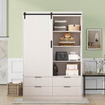 Armoire Wardrobe Closet, Wardrobe Cabinet with Sliding Barn Door, 4 Drawers,Adjustable Shelves & Hanging Rod