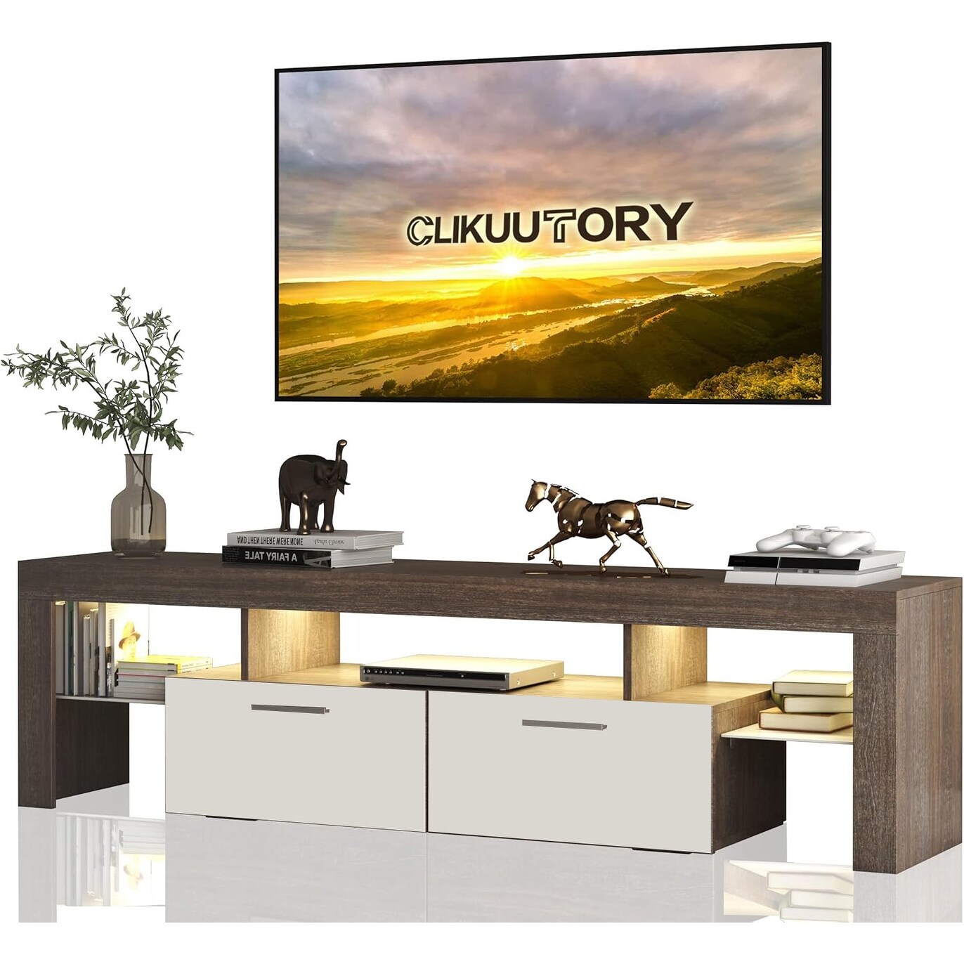 Modern LED TV Stand with Large Storage Drawer for 40 50 55 60 65 70 75 Inch TVs, Farmhouse TV Console with Entertainment Center