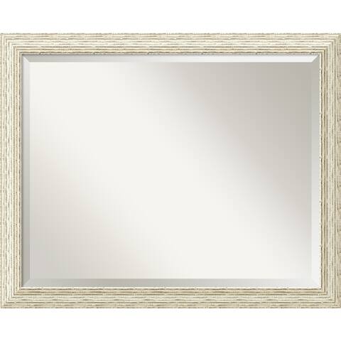 Beveled Wood Wall Mirror - Cape Cod White Wash Frame - Outer Size: 31 x 25 in