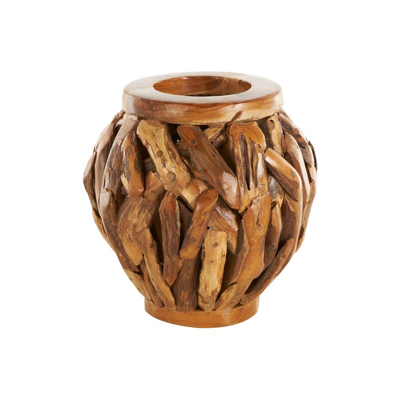 Brown Teak Wood Handmade Live Edge Tree Branch Pot Vase