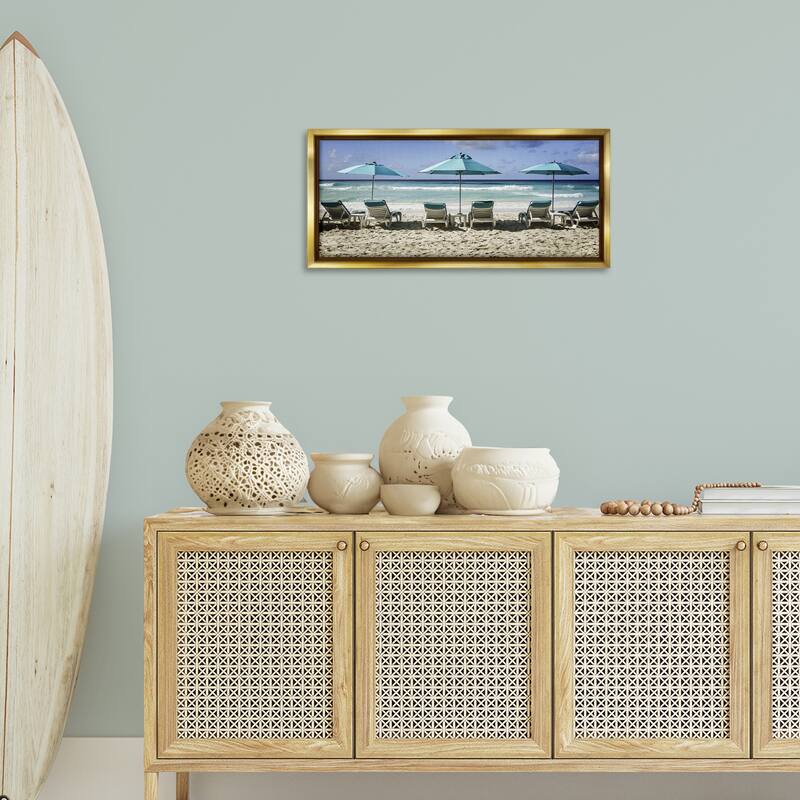 Stupell Lined Up Beach Chairs Framed Floater Canvas Wall Art Design By Mary Lou Johnson