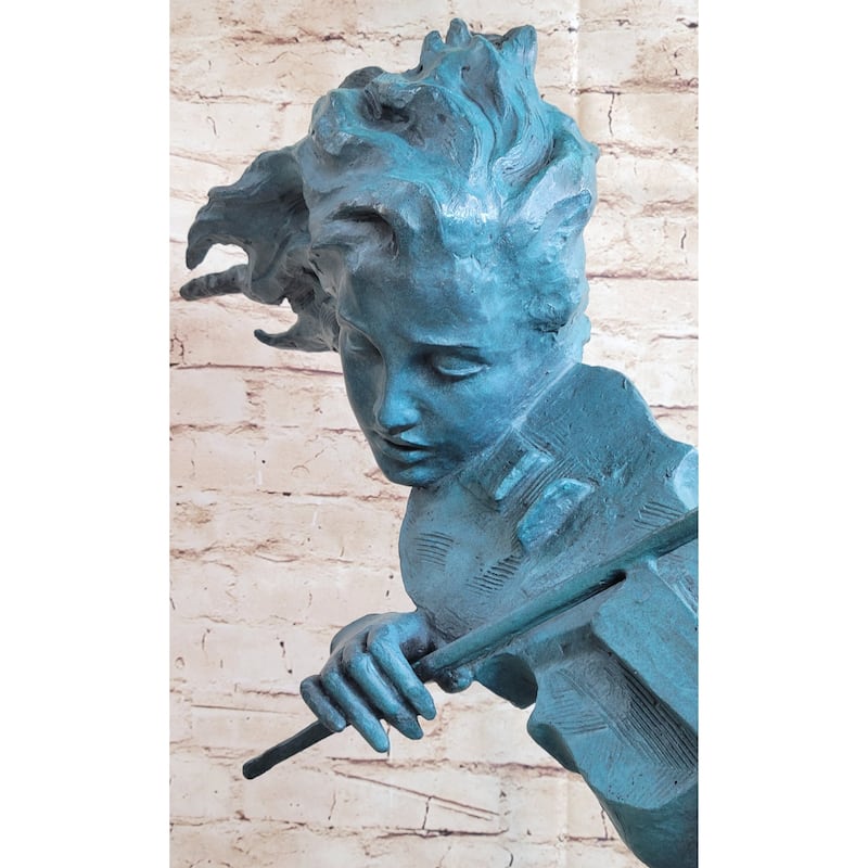 Signed Original Artwork By Milo Female Girl Lady Violin Player Bronze Sculpture