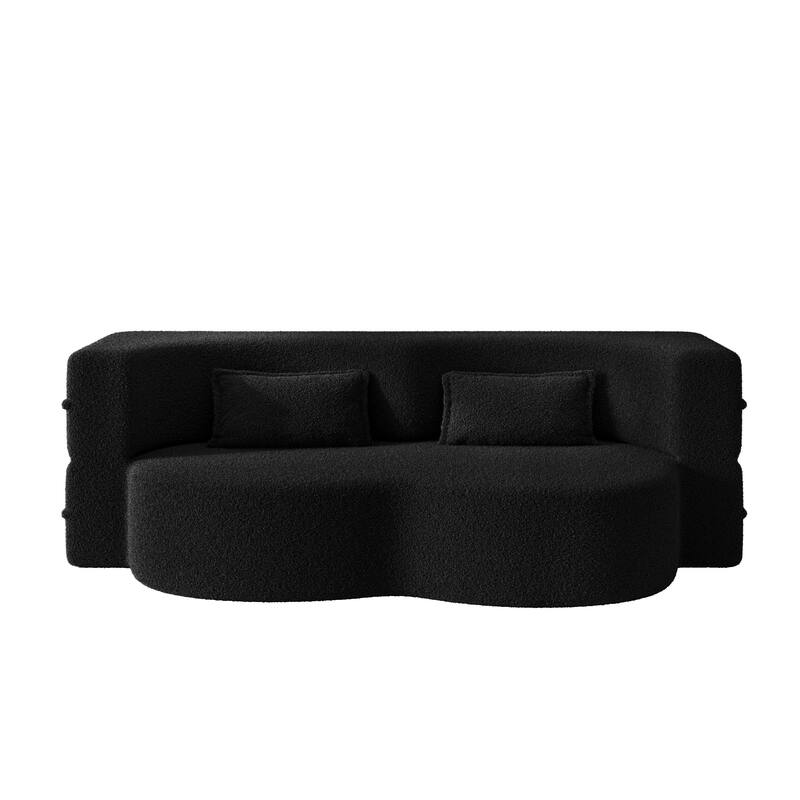 Convertible Floor Sofa with Teddy Fabric, Twin Mattress & No Assembly