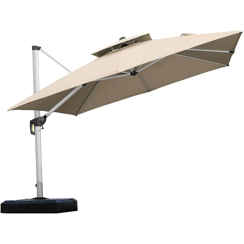 PURPLE LEAF 10ft Square 360 Degree Rotation Patio Offset Umbrella - Beige