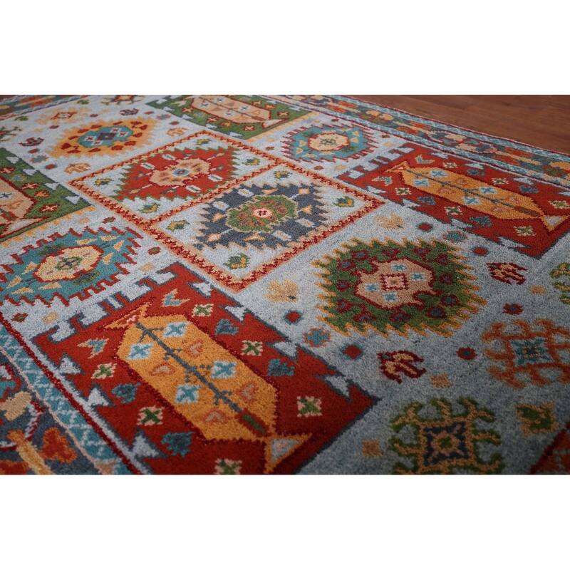 Blue Geometric Oushak Oriental Area Rug Hand-Knotted Wool Carpet - 3'11"x 5'11"
