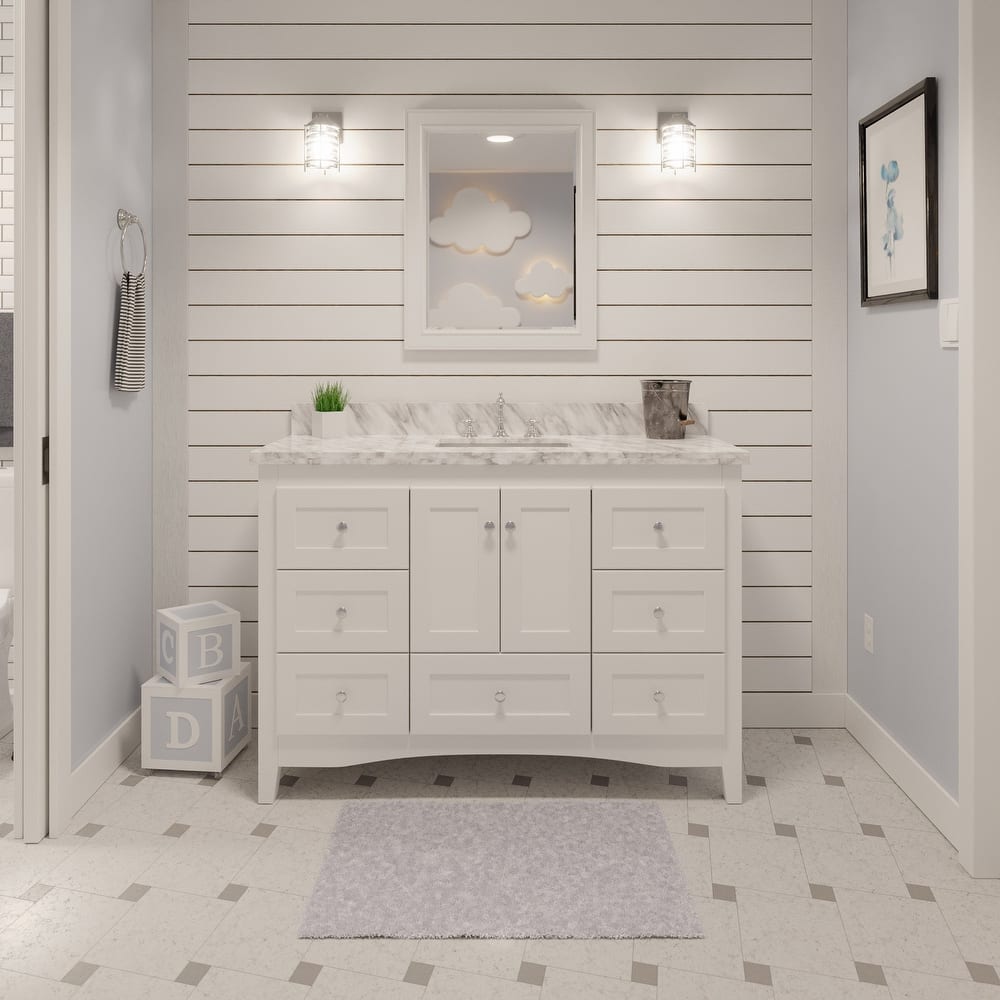 KitchenBathCollection Abbey 48" Bathroom Vanity with Carrara Marble Top