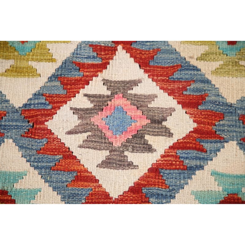 Multicolor Kilim Oriental Rug Flatweave Wool Foyer Carpet - 3'4" x 5'2"