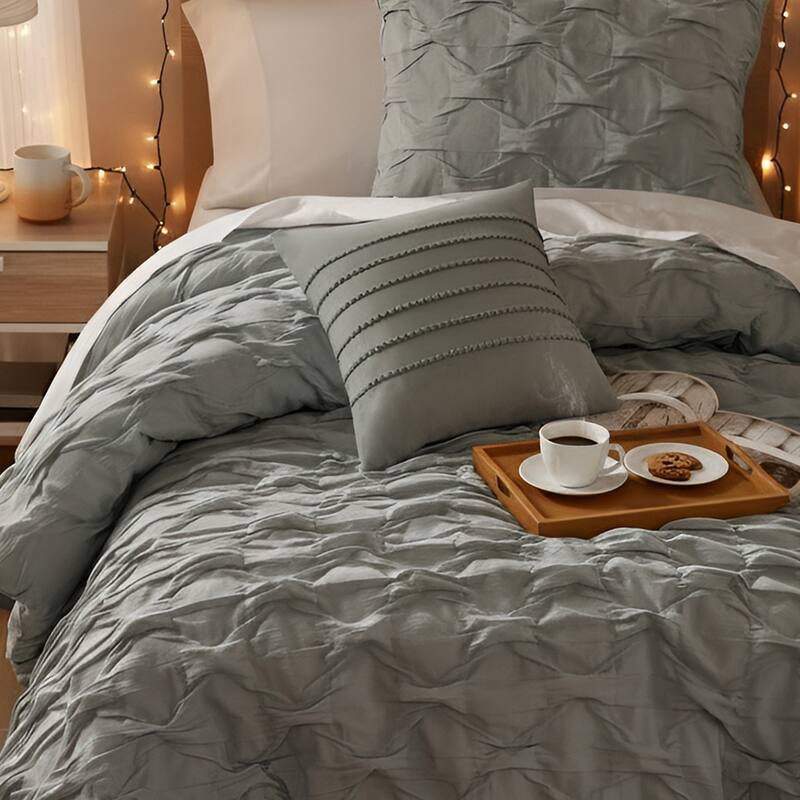 Chelsea Square Bailey Diamond Pucker Woven Comforter Set - Gray - Twin
