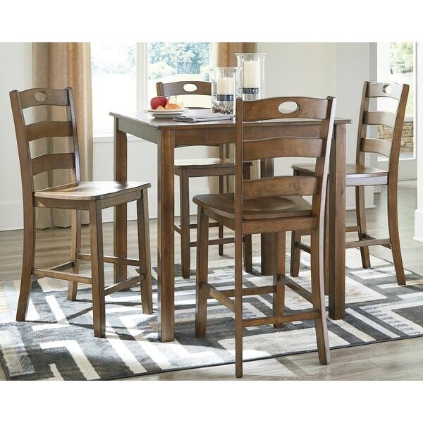 Hazelteen Square Counter Height Dining Set Table and 4 Chairs Bed