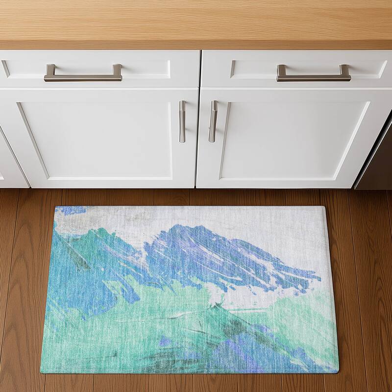 Premium Washable Super Soft Modern Brushstrokes Mayfield Rug - 1'8" x 2'6" - Seafoam