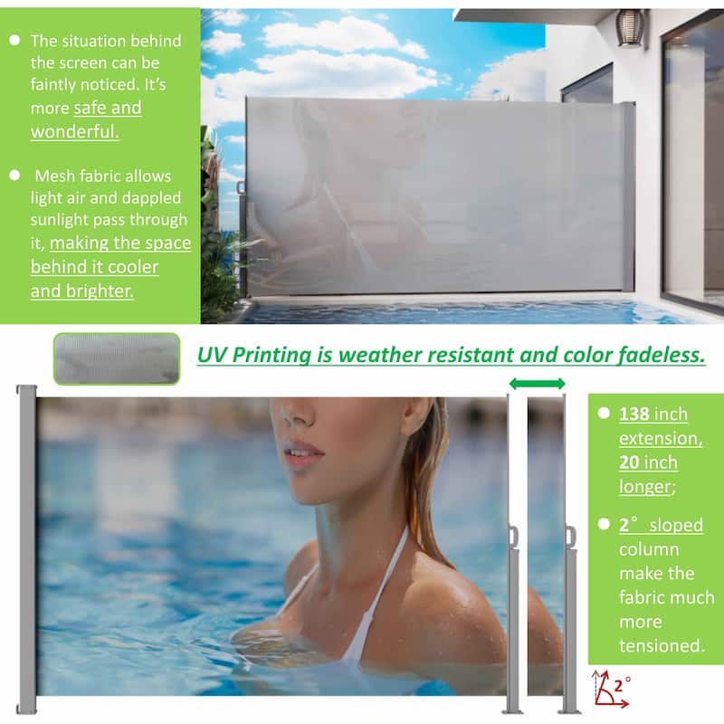 71"x138" Retractable Side Awning, Semi-transparent with UV printing,UPF50+