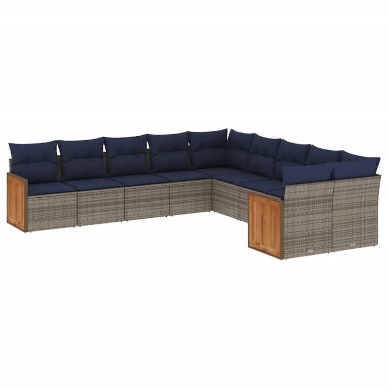 vidaXL 10/11 Piece Patio Sofa Set with Cushions Black/Gray Poly Rattan - 24.4 x 24.4 x 27.2