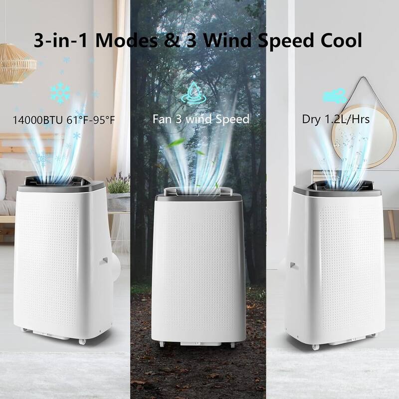 14000Btus Portable Air Conditioner with 3 in 1 Mode, Remote Control - N/A