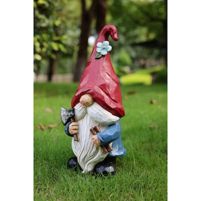 Country Rustic Gnome with Axe Outdoor Garden Statue - 14"